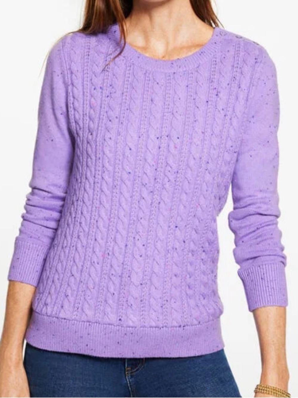 Talbots Tweed Cable Knit Crewneck Sweater Sz Large New Winter Plum Tweed Purple
